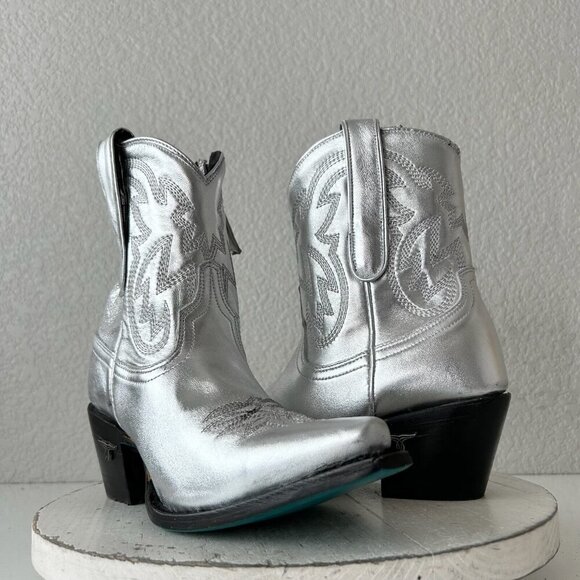 Lane SMOKESHOW Womens Cowboy Bootie 6 Silver Western Cowgirl Short Ankle Boots - Picture 1 of 12